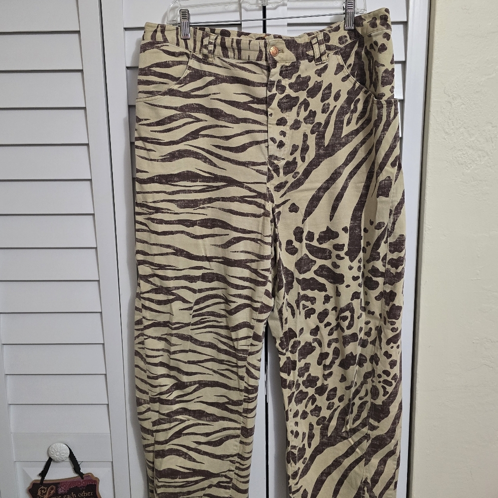 Pilcro Wide Leg Pants - Brown and Cream